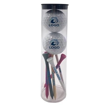 Full Color Golf Ball w/ 2.75" Golf Tees in Tube