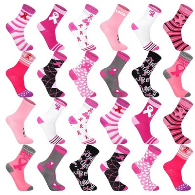 Pink Ribbon Jacquard Crew Sock