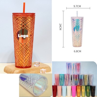 24 Oz Studded Tumbler Plastic Straw Cup