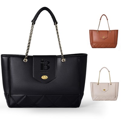 Elegant PU Leather Ladies Handbag Metal Chain Tote Bag