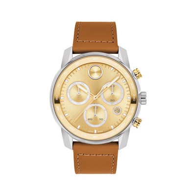 Movado BOLD Verso Gent's Two Tone Watch w/Camel Leather Strap