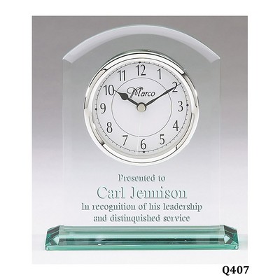 Jade Glass Arch Table Clock, 4-3/4" x 6-1/2"H