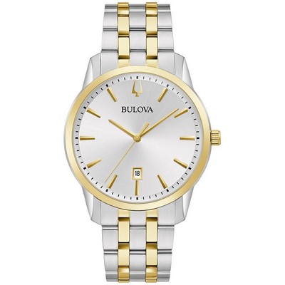 Bulova® Sutton Men's Two Tone Stainless Steel Watch w/White Dial