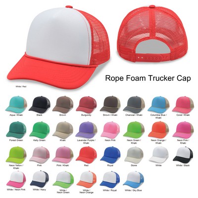 5 Panel Foam Mesh Back Trucker Cap w/Rope