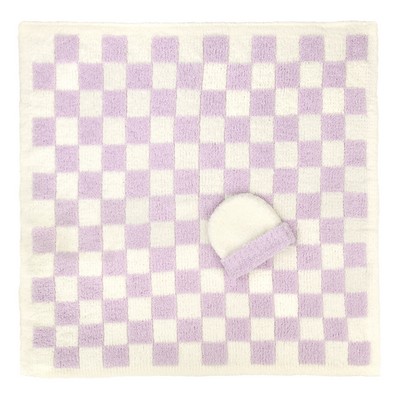 Baby Blanket - Check w/ Cap - Chenilla Cloud Cloud - Iris / Creme - 30*30