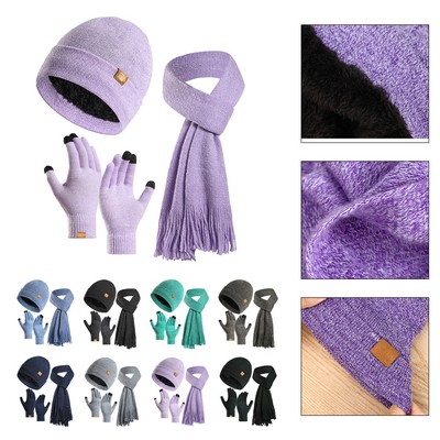 3PC Winter Beanie Scarf Gloves Set