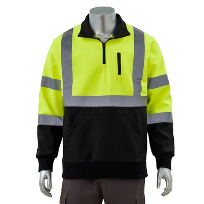 Premium Hi Vis Class 3 Color Block Safety Quarter Zip with Kangaroo Pocket