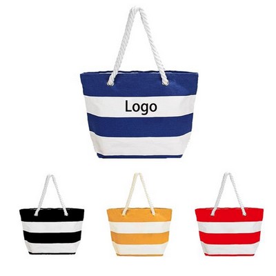 Striped Canvas Tote Bags With Rope Handles