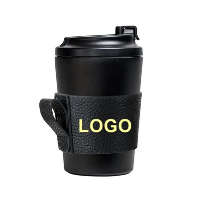 Premium PU Leather Coffee Cup Sleeve with Finger Loop - Customizable & Fits 8-12oz