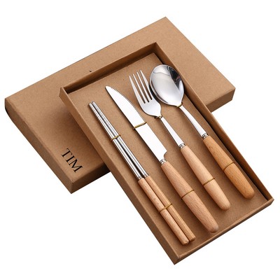 Stainless Steel Cutlery Set with Wooden Handles