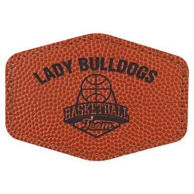 Hex Engraved Basketball Patch with Adhesive, Faux Leather, 3 1/2" x 2 1/2"