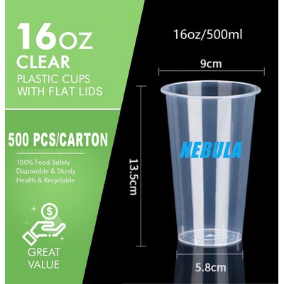 16oz Clear Plastic Cups with Flat Lids