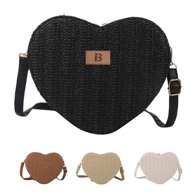 PU Straw Heart-shaped Bag