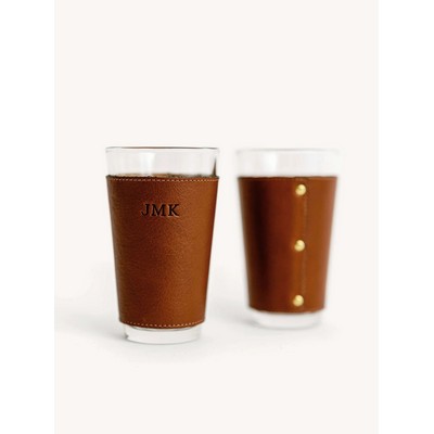 16 Oz. Pint Glasses w/Leather Wrap - Set of 2