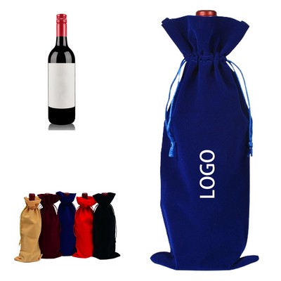 Double Drawstring Closure Velvet Wine Bottle Bag