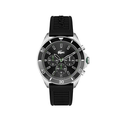 Lacoste™ Gentlemen's Tie Breaker Stainless Steel Watch w/Black Silicone Strap & Chrono Dial