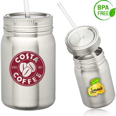 22 oz. BPA free Stainless Steel Mason Jar w/ Straw & Lid