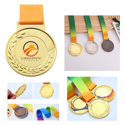 Custom Metal Winner Awards Medallion w/Colorful Ribbon