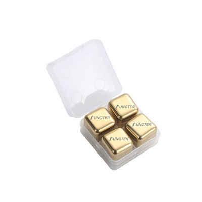 Gold Color Four Pieces Cube Shape Stainless Steel Metal Ice Cube Ice Cake Ice Block