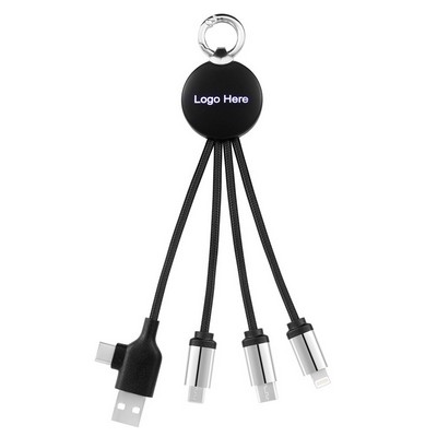 4 in 1 charge braided cable w/ LED light-up logo