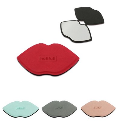 Lip Shape Stainless Steel Mini Mirror With PU Leather Cover