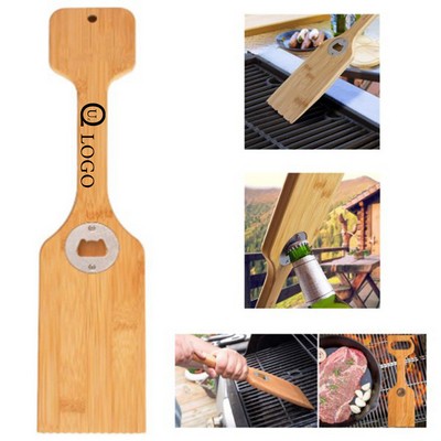 Bamboo Bbq Grill Scraper With Bottle Opener