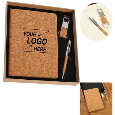 Cork Journal with Pen and Keychain Set