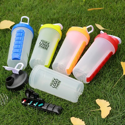 20oz Water Bottle with Pill Organizer and Carabiner