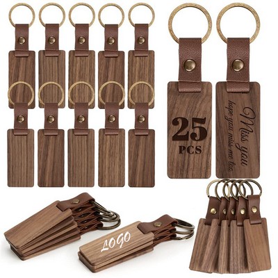 Walnut Wood Keychain With Leather Strap