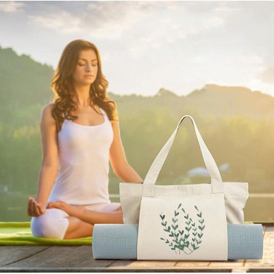 16 oz Yoga Bags Yoga Mats Bags Carrier Canvas Tote Bags for Pilates Travel Beach Workout (Natural)