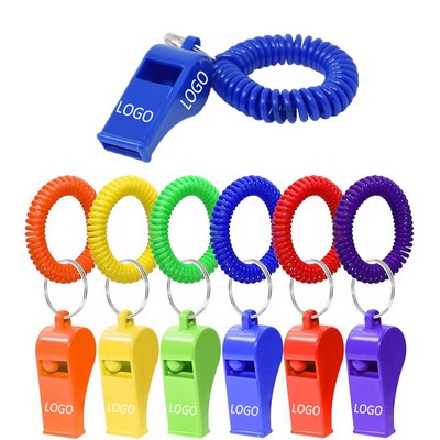 2" Sports Plastic Stretchable Coil Loud Whistle w/Bracelet & Wrist Keychain Ring