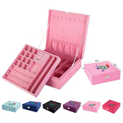 Two-Layer Jewelry Box Organizer Display Storage Case with Lock