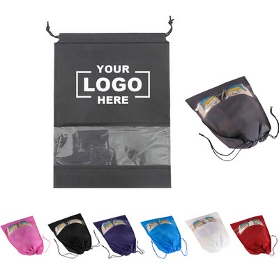 Non-Woven Shoes Cinch Bag with Clear PVC Window