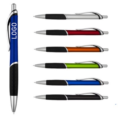 Rubber Coated Barrel Click Action Classic Ballpoint Pen w/Pocket Clip