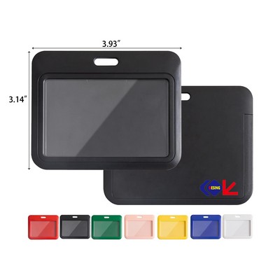 Sliding Horizontal ID Badge Holder with Clear Window Black ID Card Holder Protector Pouch