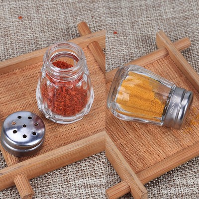 Salt or Pepper Shakers with Stainless Steel Lid-Glass Spice Jars Kitchen Gadgets 2pcs Sets