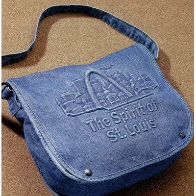 Embossed Denim Messenger Bag