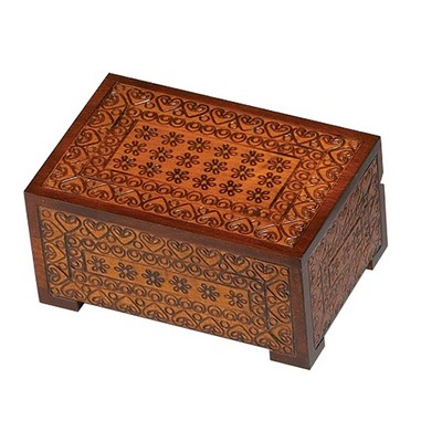 Traditional Rosewood Box w/Carved Heart & Flower Pattern (6"x4"x3")