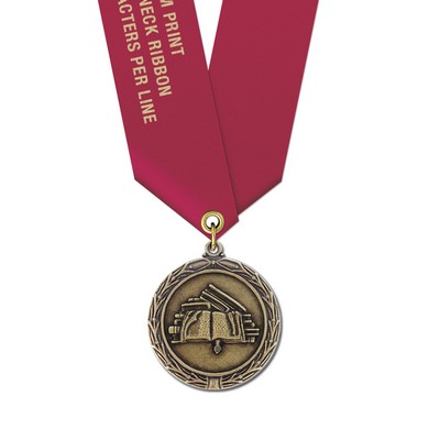 1 1/2" Stack Of Books Cast MX Medal w/ Satin Neck Ribbon