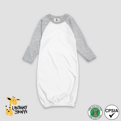 Baby Long Sleeve Raglan Gown w/Mittens White/Heather Gray 65% Polyester 35% Cotton-Laughing Giraffe®