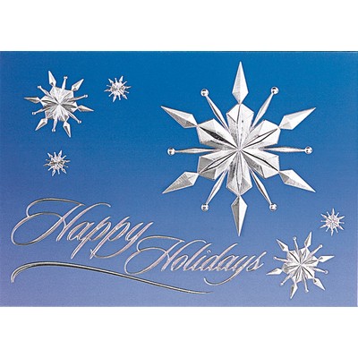 Classic-Raised Relief Snowflakes on Blue Sky Holiday Greeting Card (5"x7")