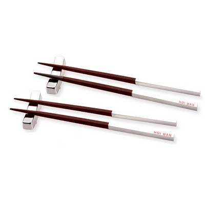 Refined Wooden/Silver Chopstick Set, 2 Pairs with Rests Refined Wooden/Silver Chopstick Set