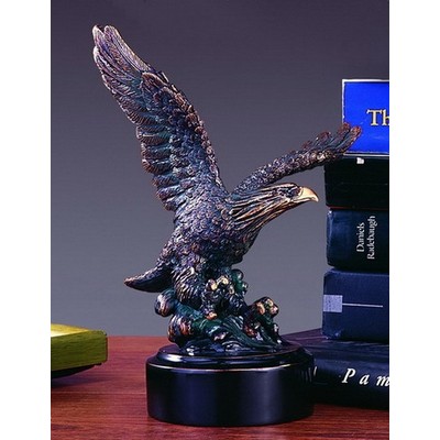 Copper Tint Raised Wing Eagle on Craggy Rock Trophy w/Round Base (6"x7.5")