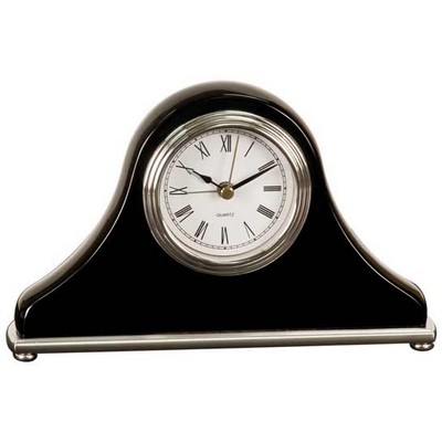 Black Mantle or Desk Clock w/ Silver Trim - Laser Engraved Plate