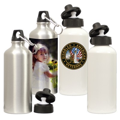 20 Oz. Aluminum Water Bottle w/ Flip Top & Carabiner (White)