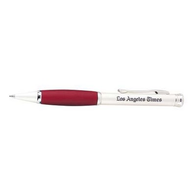 Twist Action Metal Ball Point Pen w/ Red Rubberized Grip & Black Ink