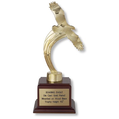 12" Electroplated Soaring Gold Eagle Trophy on Wood Base