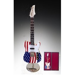 US Flag Electric Guitar Miniature with Stand & Case 7"H