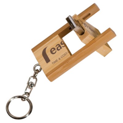 8GB 2-Tone Bamboo Flip Style USB Flash Drive with Keychain