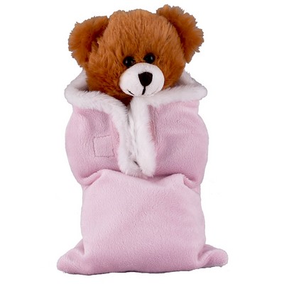 Soft Plush Mocha Teddy Bear in Baby Sleep Bag Stuffed Animal